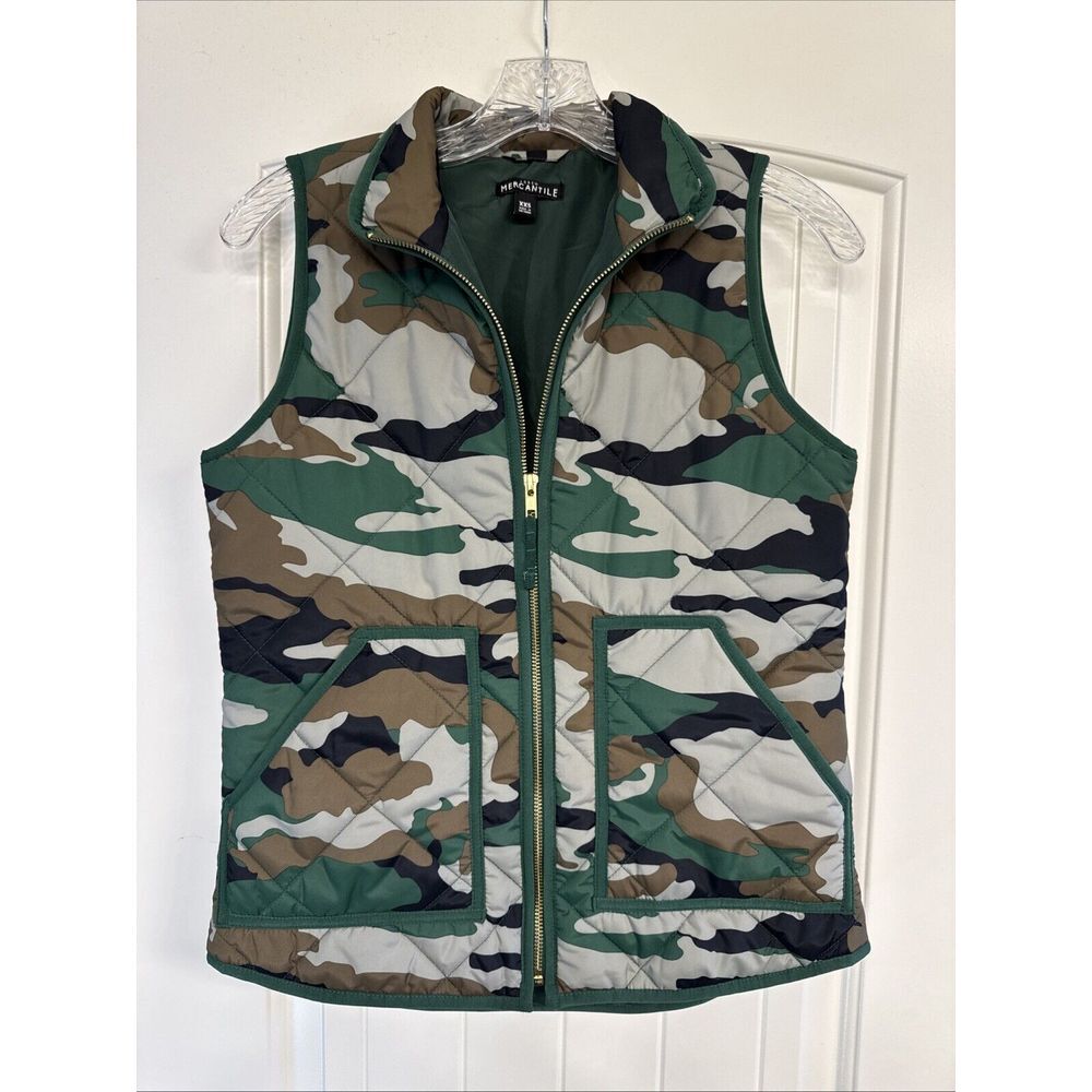 J. Crew Mercantile Men's Camo Vest Jacket Puffer‎ Vest Green Size XXS